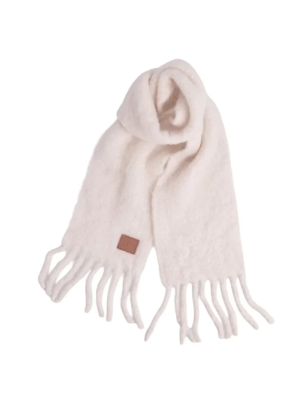 Loewe Scarf Shawl Fringe Wool Mohair White